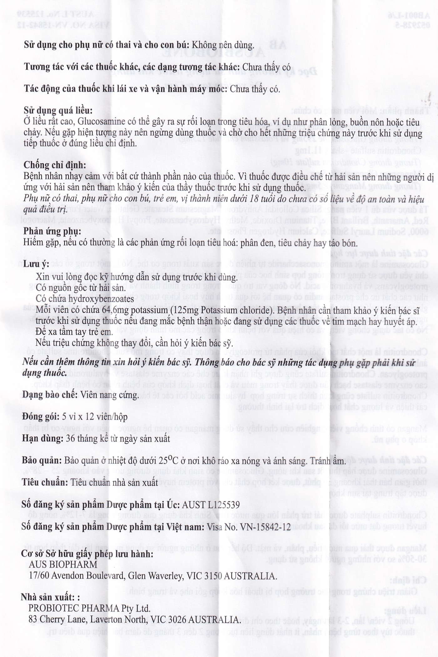 Hình ảnh Thuốc Ausbiobone Biopharm điều trị triệu chứng thoái hóa khớp gối nhẹ và trung bình (60 viên)