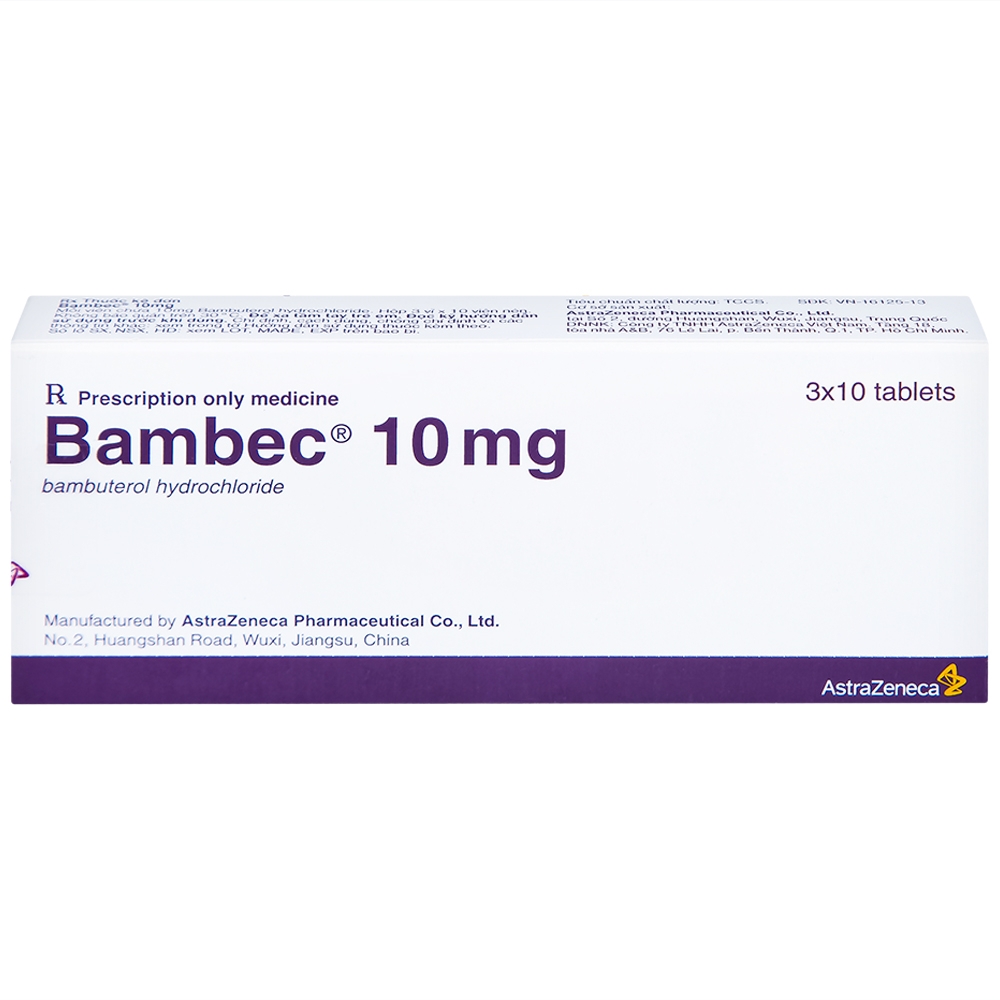 Hình ảnh Thuốc Bambec 10mg AstraZeneca điều trị hen phế quản, co thắt phế quản (3 vỉ x 10 viên)