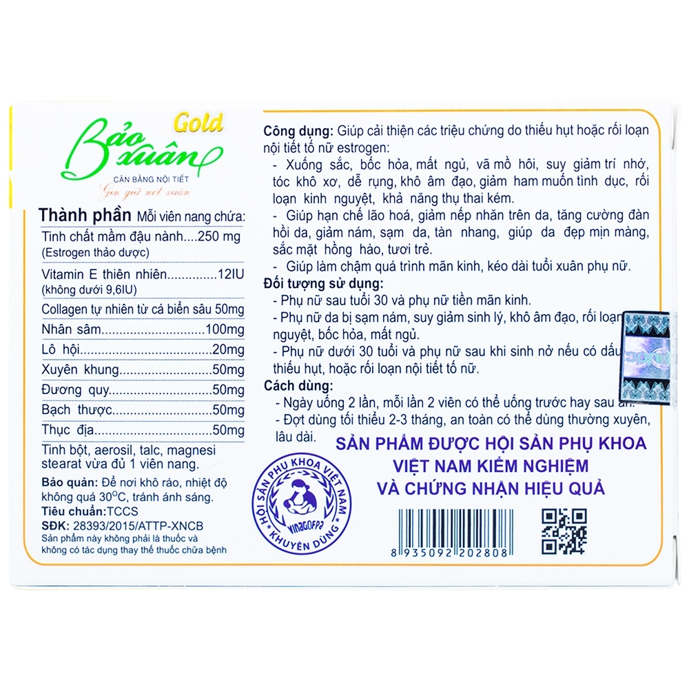Hình ảnh Viên uống Bảo Xuân Gold Nam Dược bổ sung phytoestrogen, cân bằng nội tiết tố nữ (3 vỉ x 10 viên)