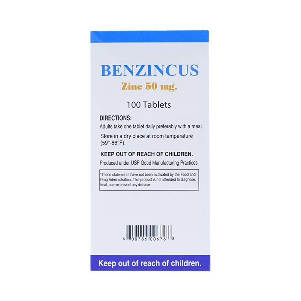 Hình ảnh Viên uống Natural Ben Zincus 50mg bổ sung kẽm, hỗ trợ chức năng của tuyến tiền liệt (100 viên)