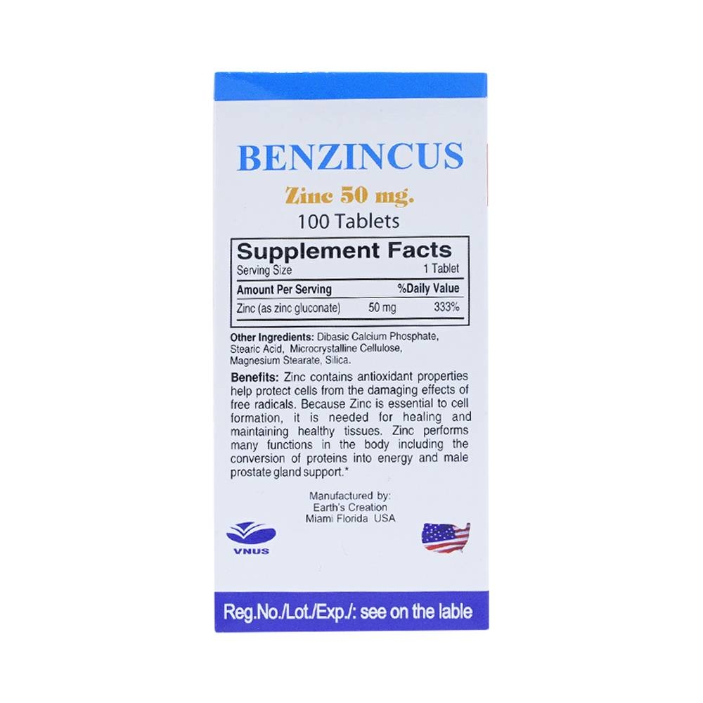 Hình ảnh Viên uống Natural Ben Zincus 50mg bổ sung kẽm, hỗ trợ chức năng của tuyến tiền liệt (100 viên)