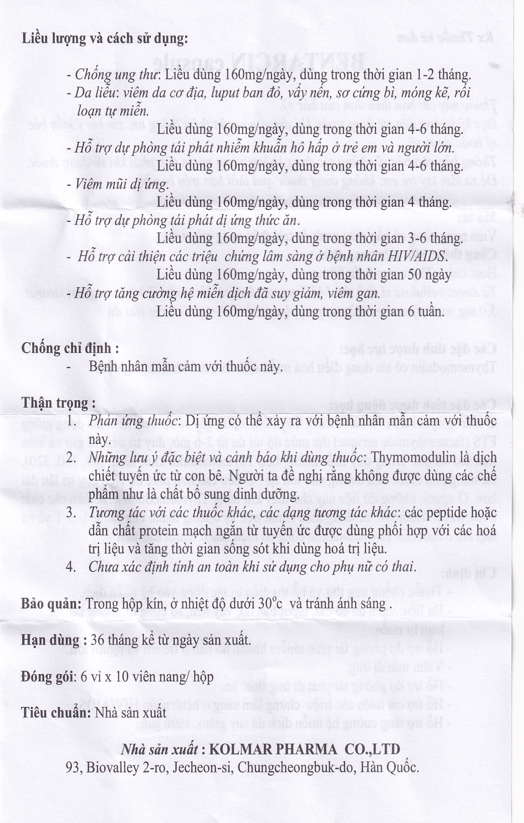 Hình ảnh Thuốc Bentarcin 80mg Kolmar chống ung thư, hỗ trợ điều trị tác động vào hệ miễn dịch (6 vỉ x 10 viên)
