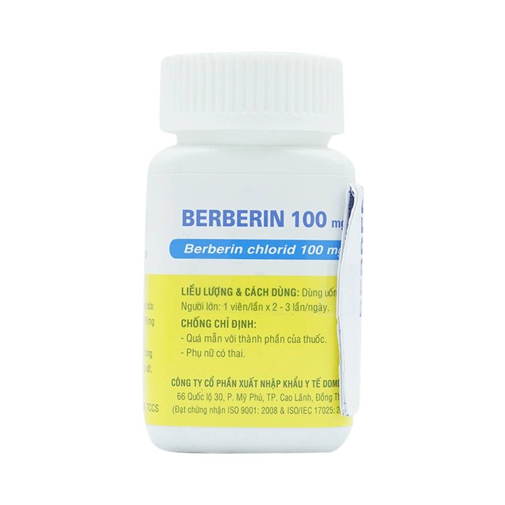 Hình ảnh Thuốc Berberin 100mg Domesco điều trị nhiễm khuẩn đường ruột, tiêu chảy, kiết lỵ (100 viên)