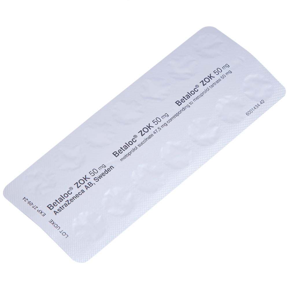 Hình ảnh Thuốc Betaloc Zok 50mg AstraZeneca điều trị tăng huyết áp (2 vỉ x 14 viên)