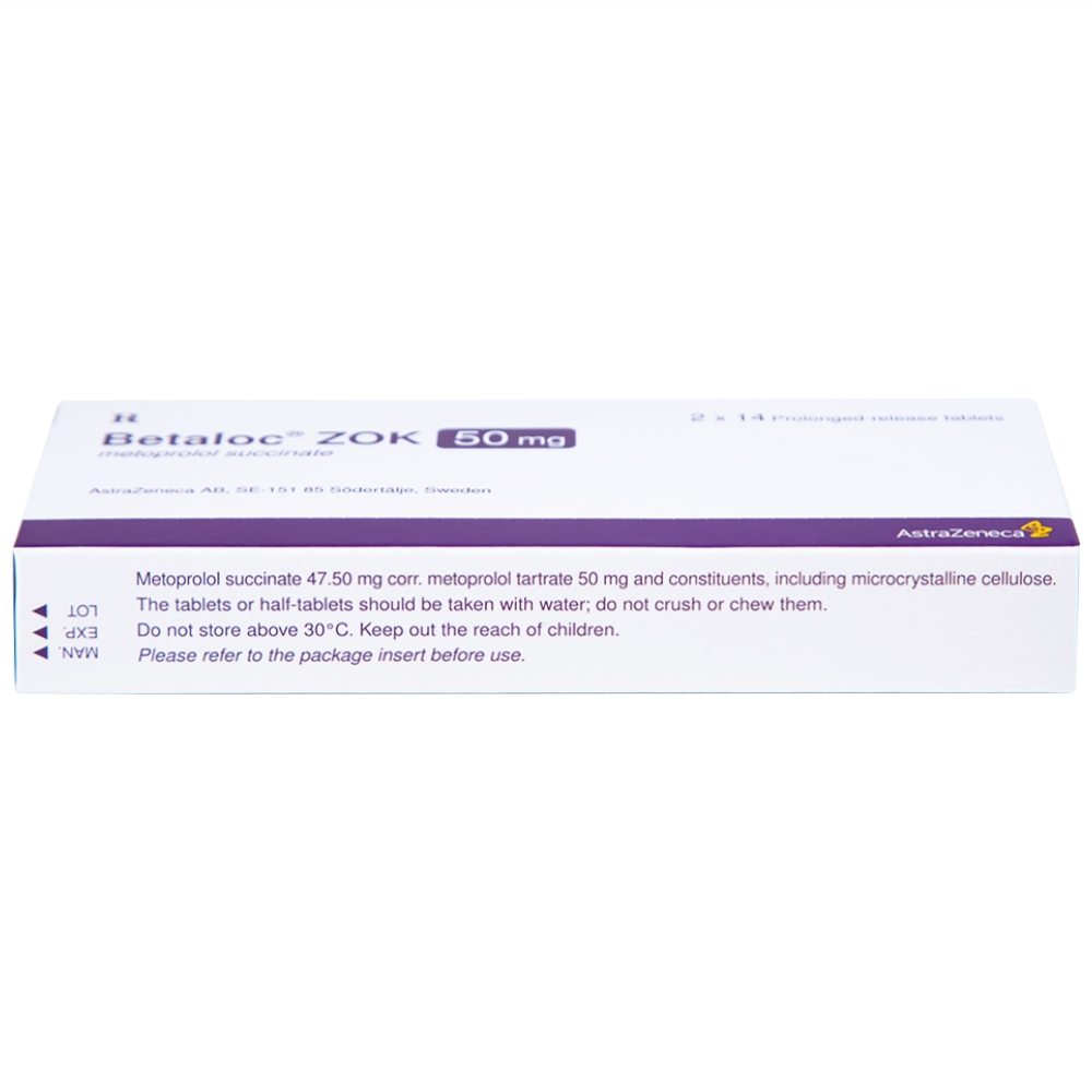 Hình ảnh Thuốc Betaloc Zok 50mg AstraZeneca điều trị tăng huyết áp (2 vỉ x 14 viên)