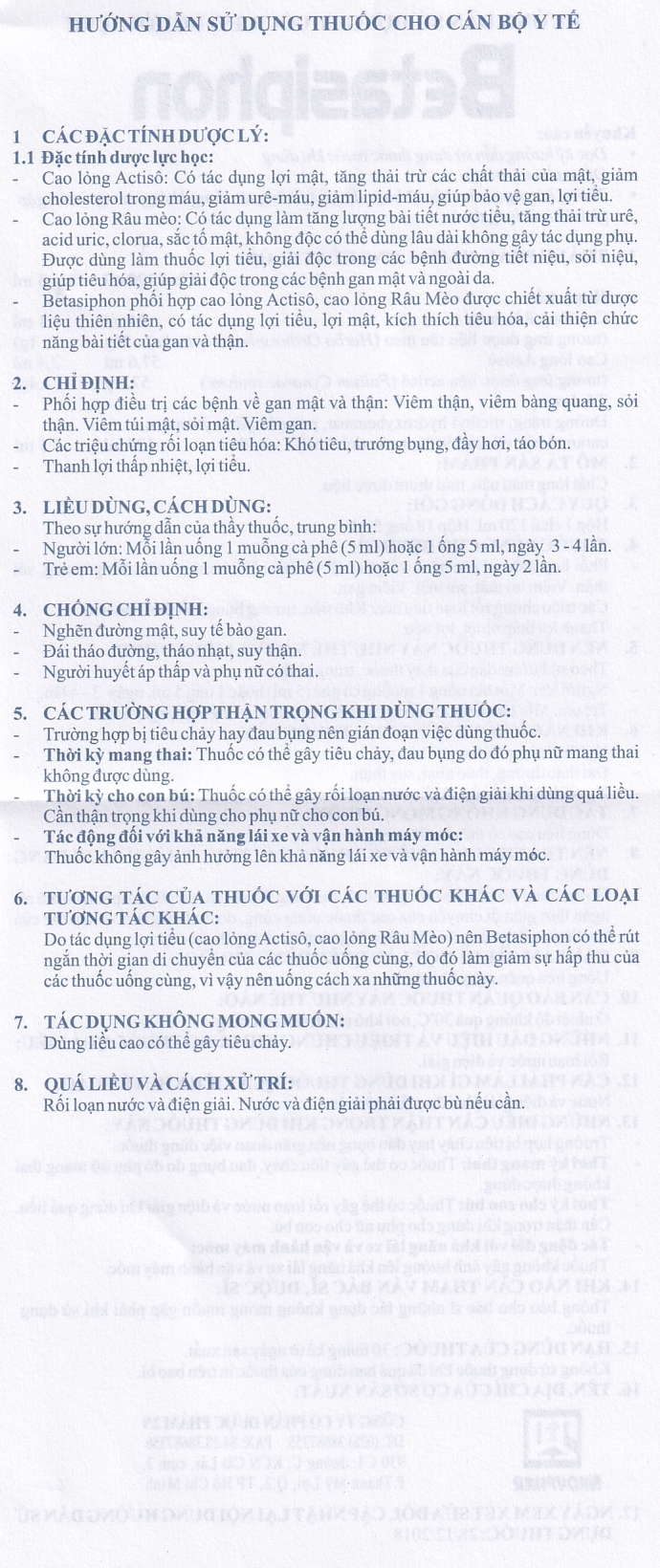 Hình ảnh Dung dịch Betasiphon Nadyphar lợi tiểu, giải độc (18 ống x 5ml)
