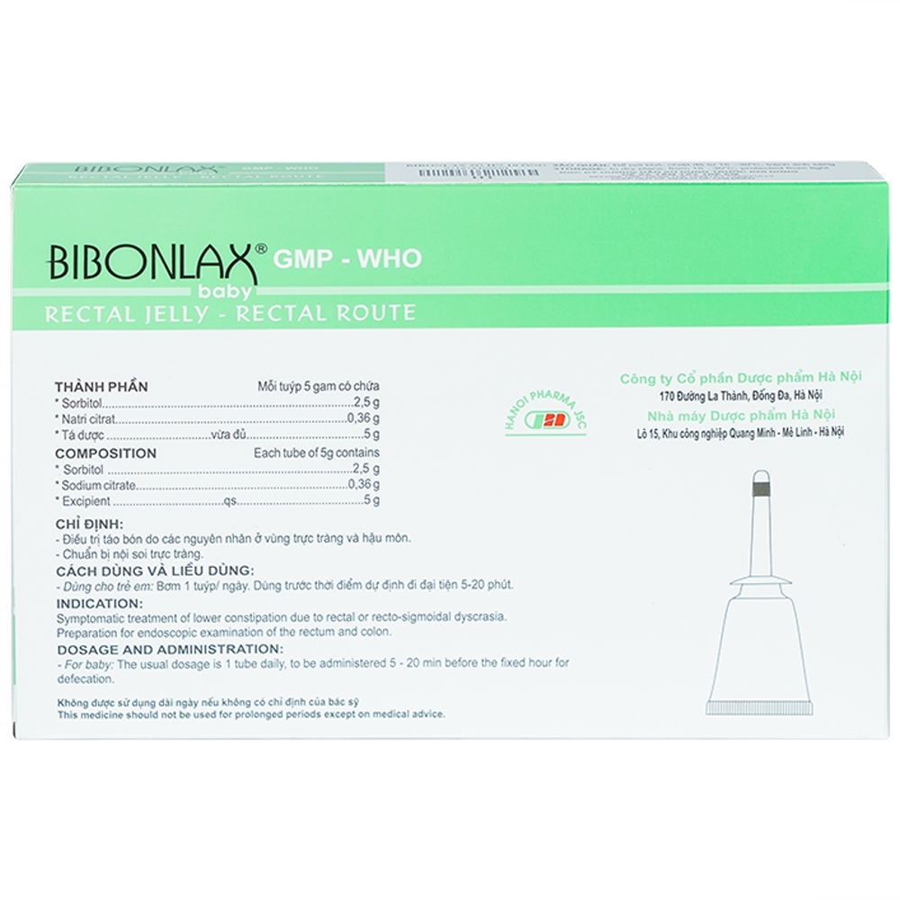 Hình ảnh Gel dùng đường trực tràng Bibonlax Baby Hanoi Pharma điều trị táo bón (10 ống x 5g)