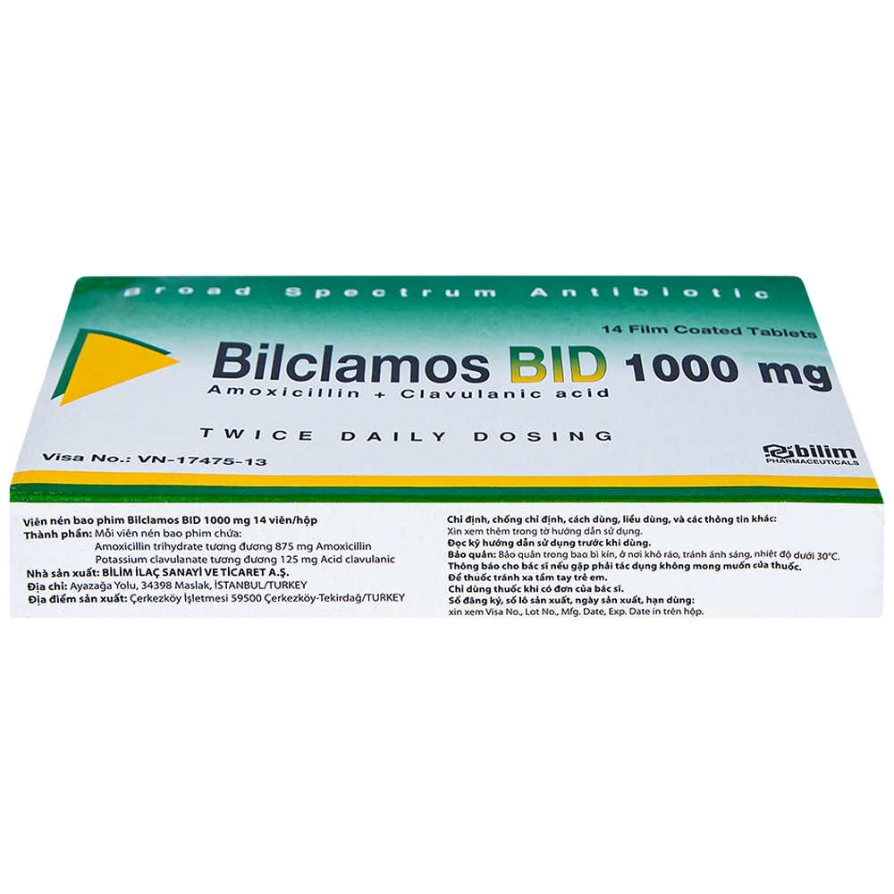 Hình ảnh Thuốc Bilclamos Bid 1000mg Bilim Ilac điều trị nhiễm khuẩn (2 vỉ x 7 viên)