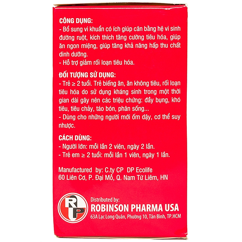 Hình ảnh Viên uống Biolacto Robinson Pharma USA bổ sung lợi khuẩn giúp cân bằng hệ vi sinh đường ruột (100 viên)