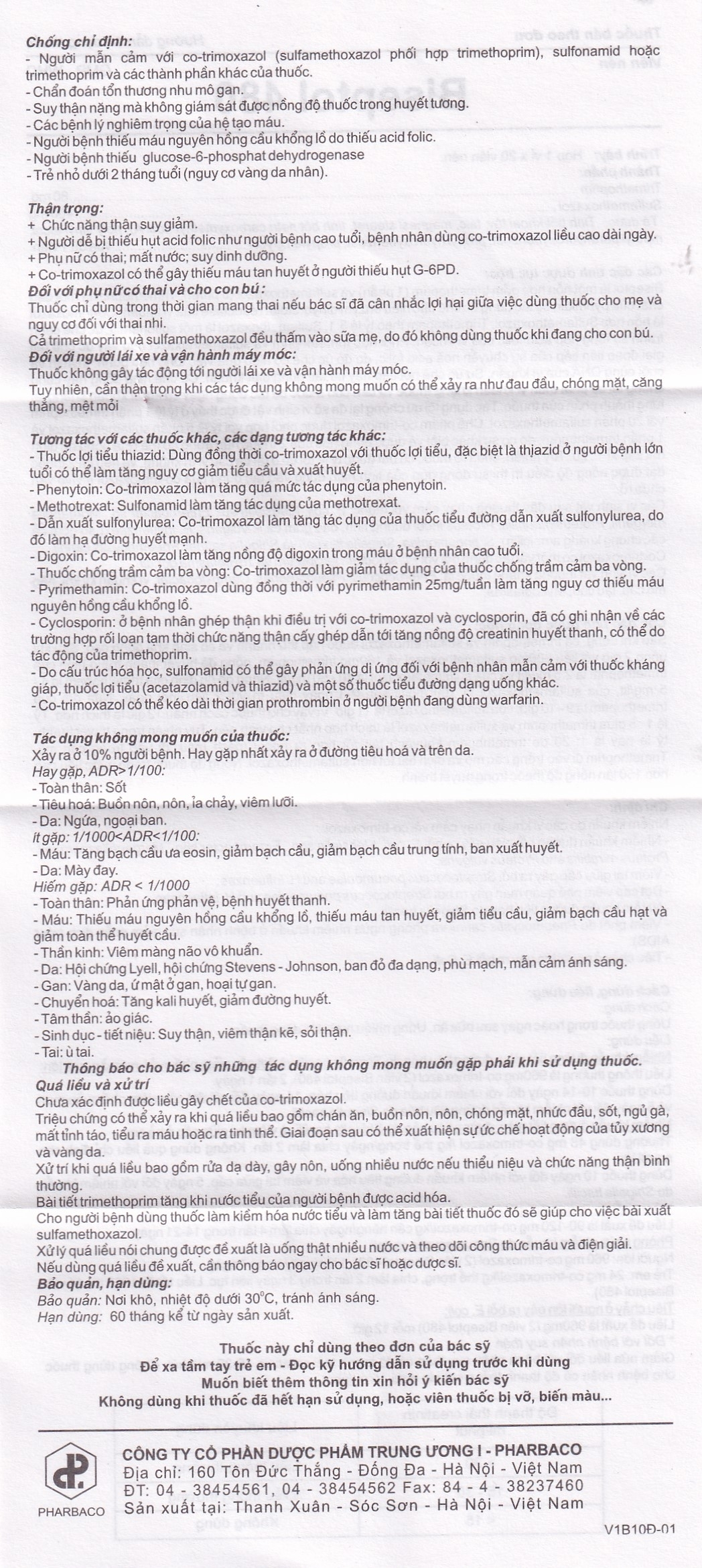 Hình ảnh Thuốc Biseptol Pharbaco điều trị nhiễm khuẩn do các vi khuẩn nhạy cảm (1 vỉ x 20 viên)