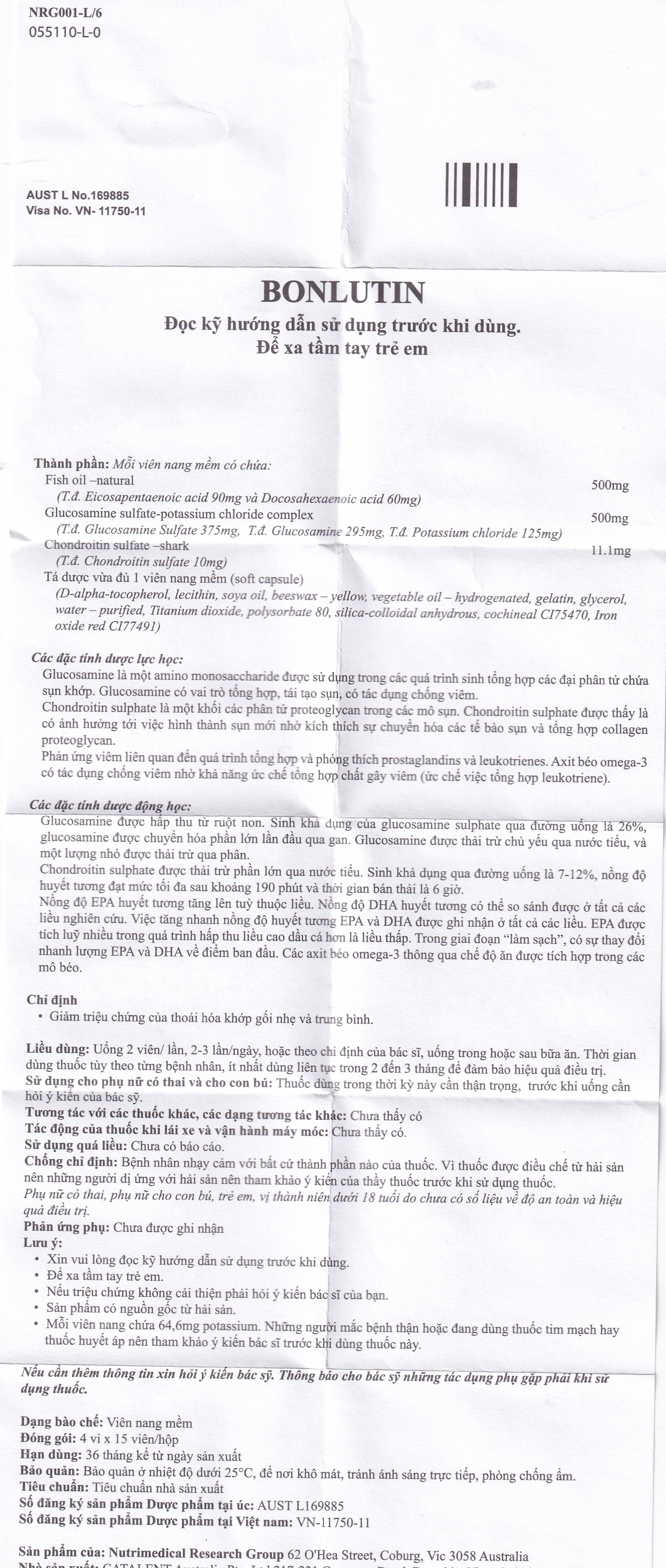 Hình ảnh Thuốc Bonlutin Catalent giảm triệu chứng của thoái hóa khớp gối nhẹ và trung bình (4 vỉ x 15 viên)