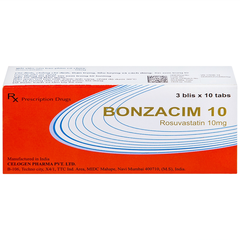 Hình ảnh Thuốc Bonzacim 10 Celogen Pharma giảm cholesterol toàn phần (3 vỉ x 10 viên)