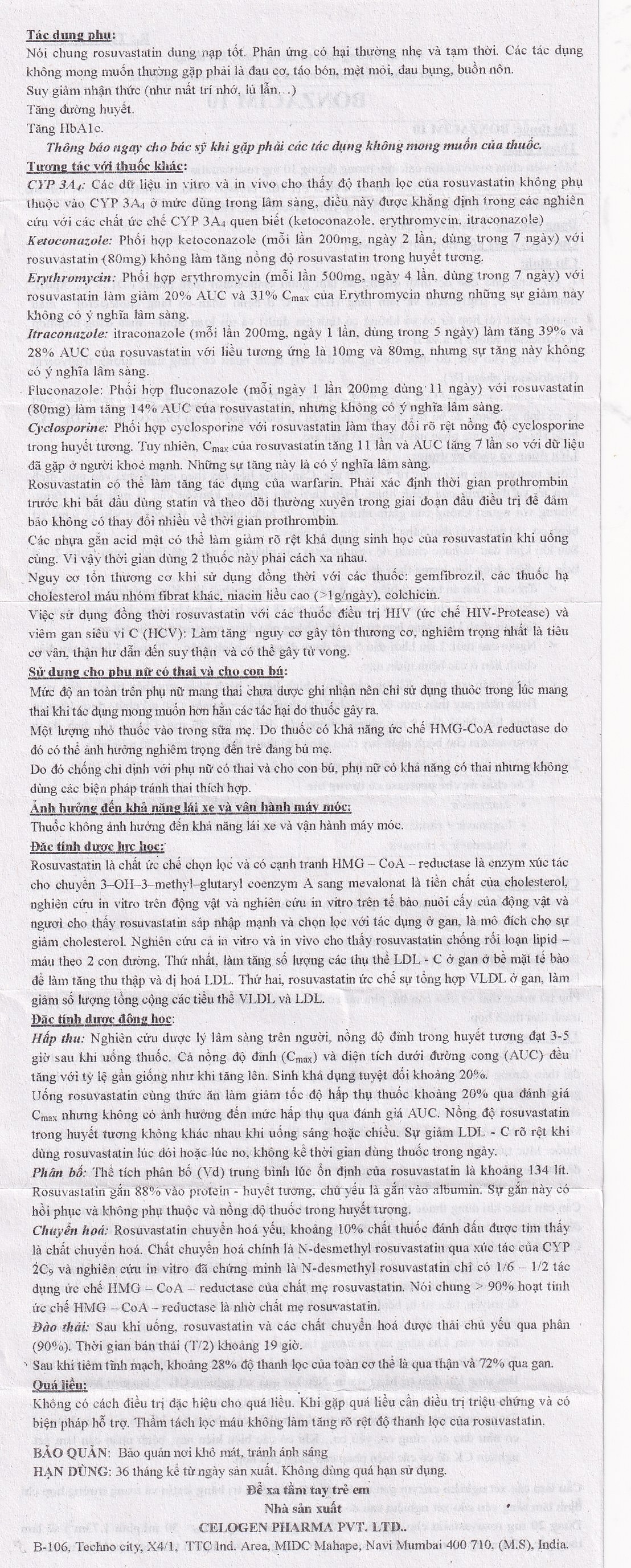 Hình ảnh Thuốc Bonzacim 10 Celogen Pharma giảm cholesterol toàn phần (3 vỉ x 10 viên)