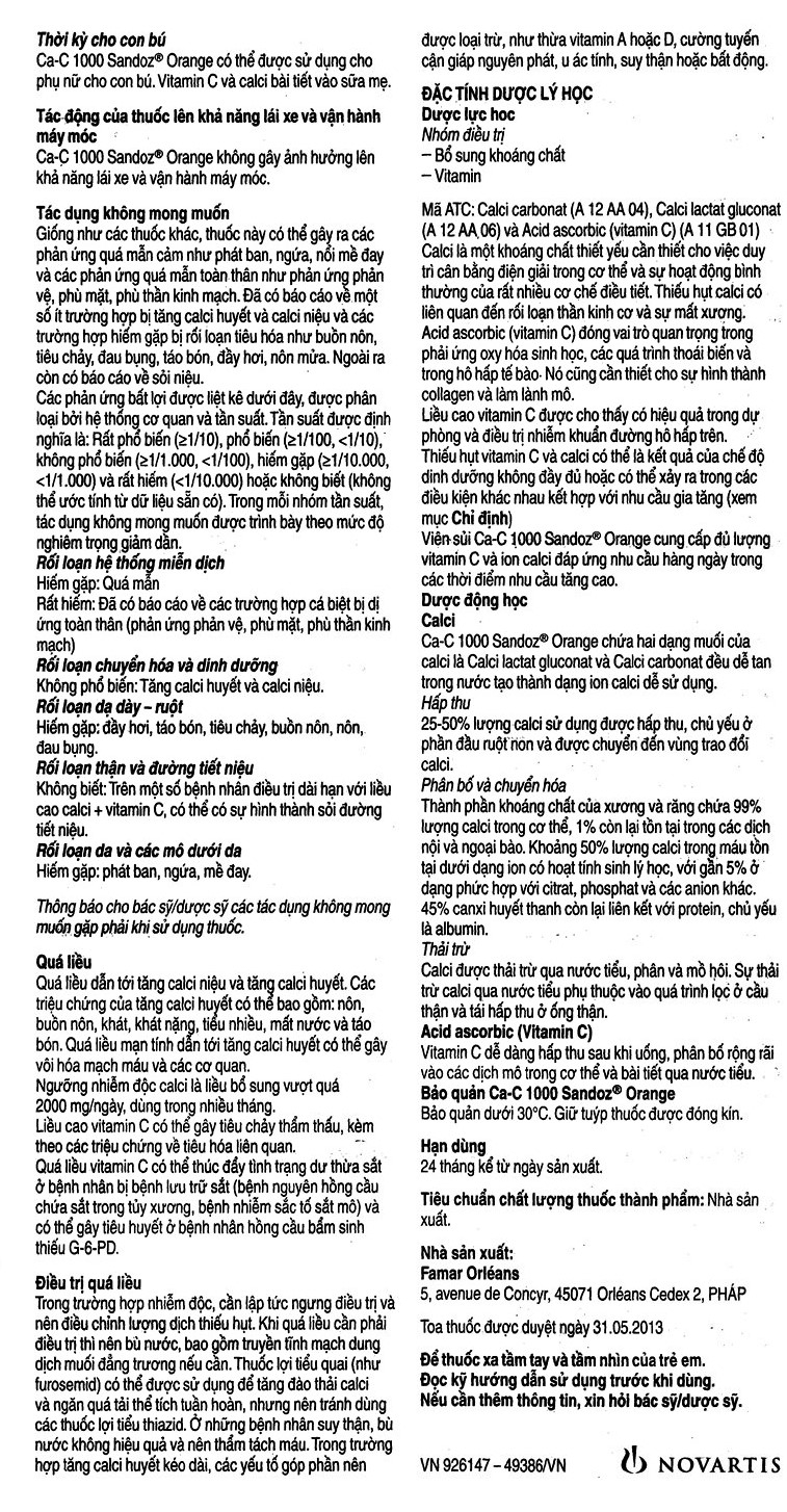 Hình ảnh Viên sủi Ca-C 1000 Sandoz bổ sung Vitamin C, Canxi (10 viên)