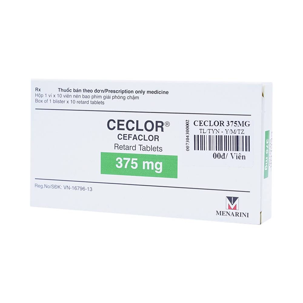 Hình ảnh Thuốc Ceclor 375mg Menarini điều trị nhiễm khuẩn (1 vỉ x 10 viên)