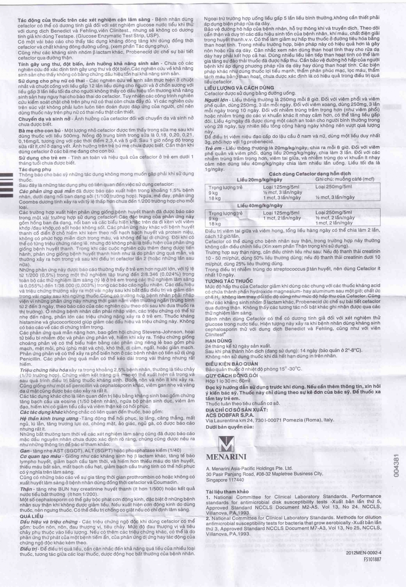 Hình ảnh Bột pha hỗn dịch uống Ceclor 125mg Menarini điều trị nhiễm khuẩn (30ml)