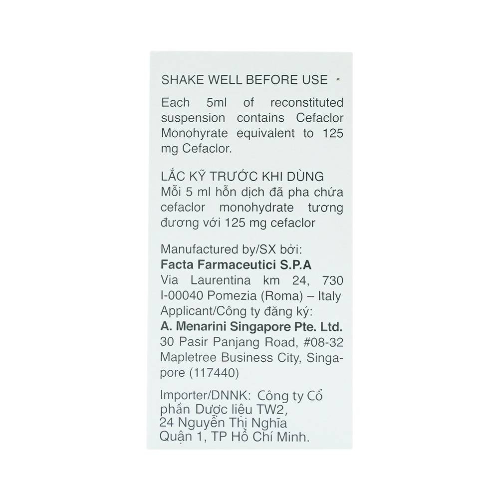 Hình ảnh Bột pha hỗn dịch uống Ceclor 125mg Menarini điều trị nhiễm khuẩn (60ml)