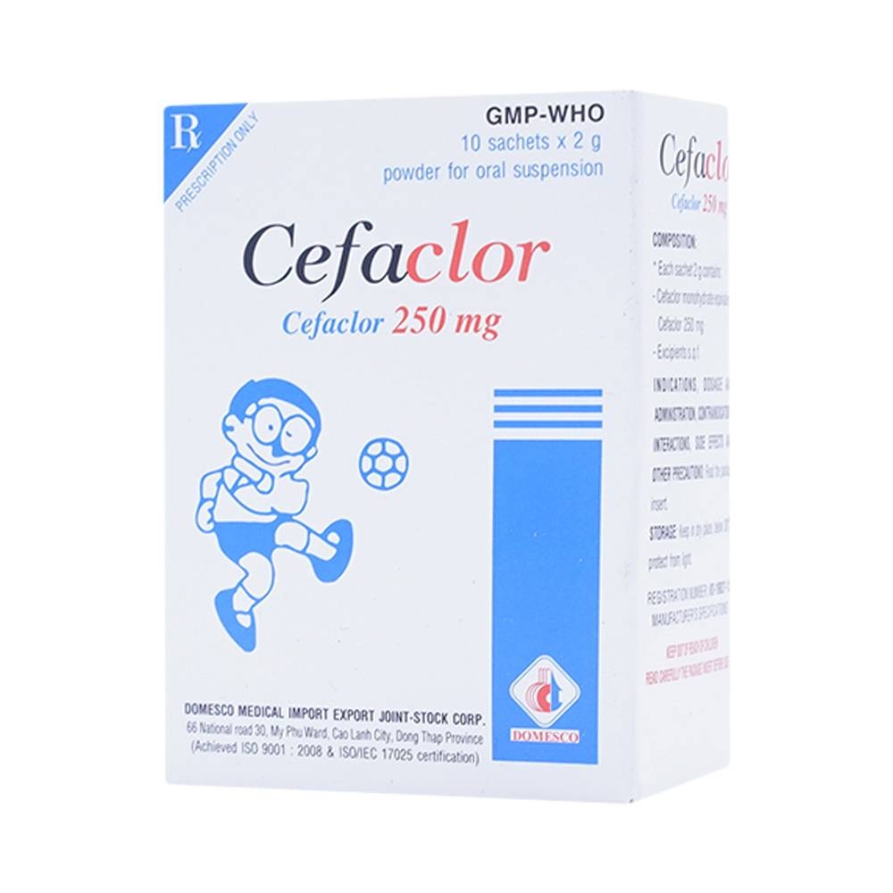 Hình ảnh Bột pha hỗn dịch uống Cefaclor 250mg Domesco điều trị nhiễm khuẩn (10 gói)