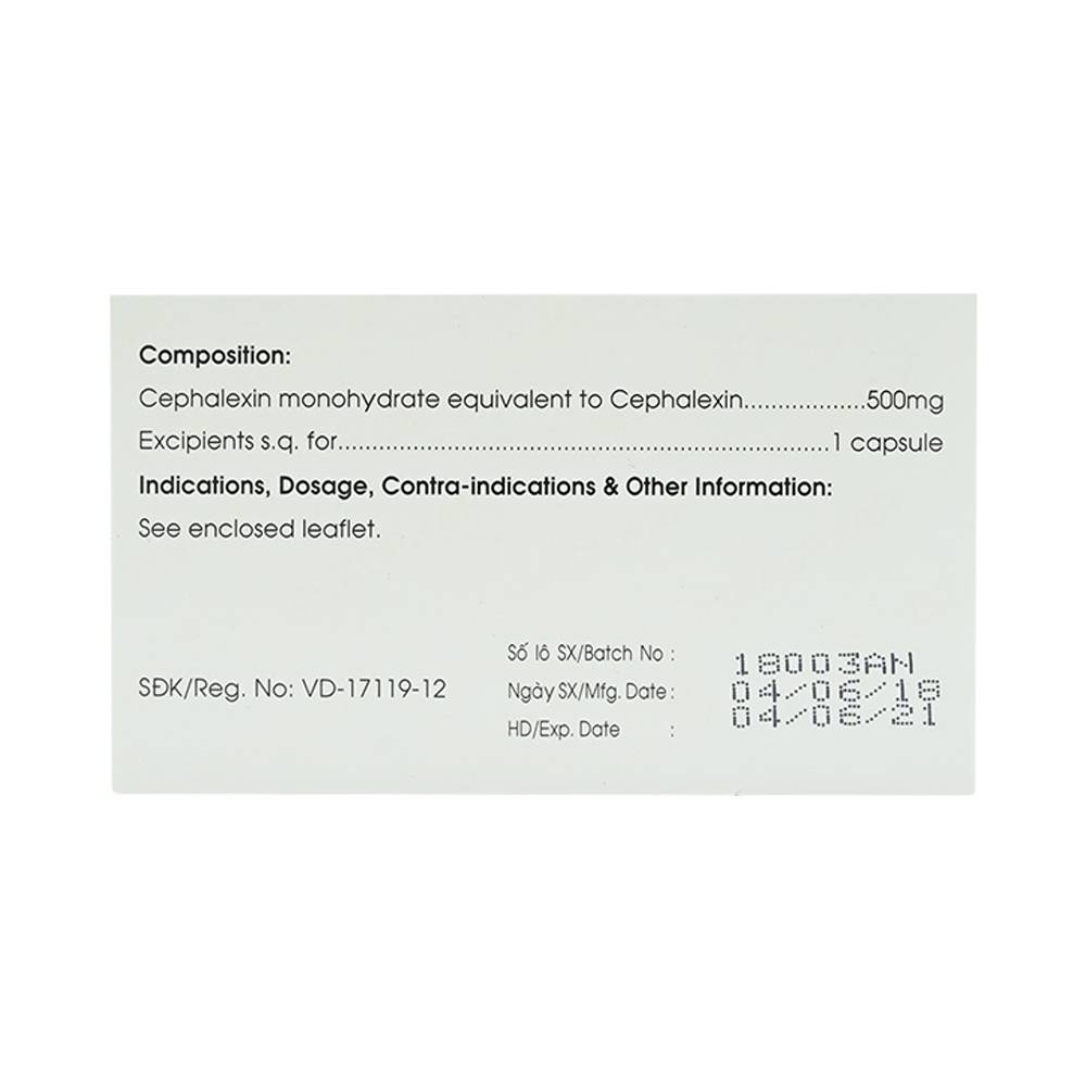 Hình ảnh Thuốc Cephalexin MKP 500 điều trị nhiễm khuẩn (10 vỉ x 10 viên)