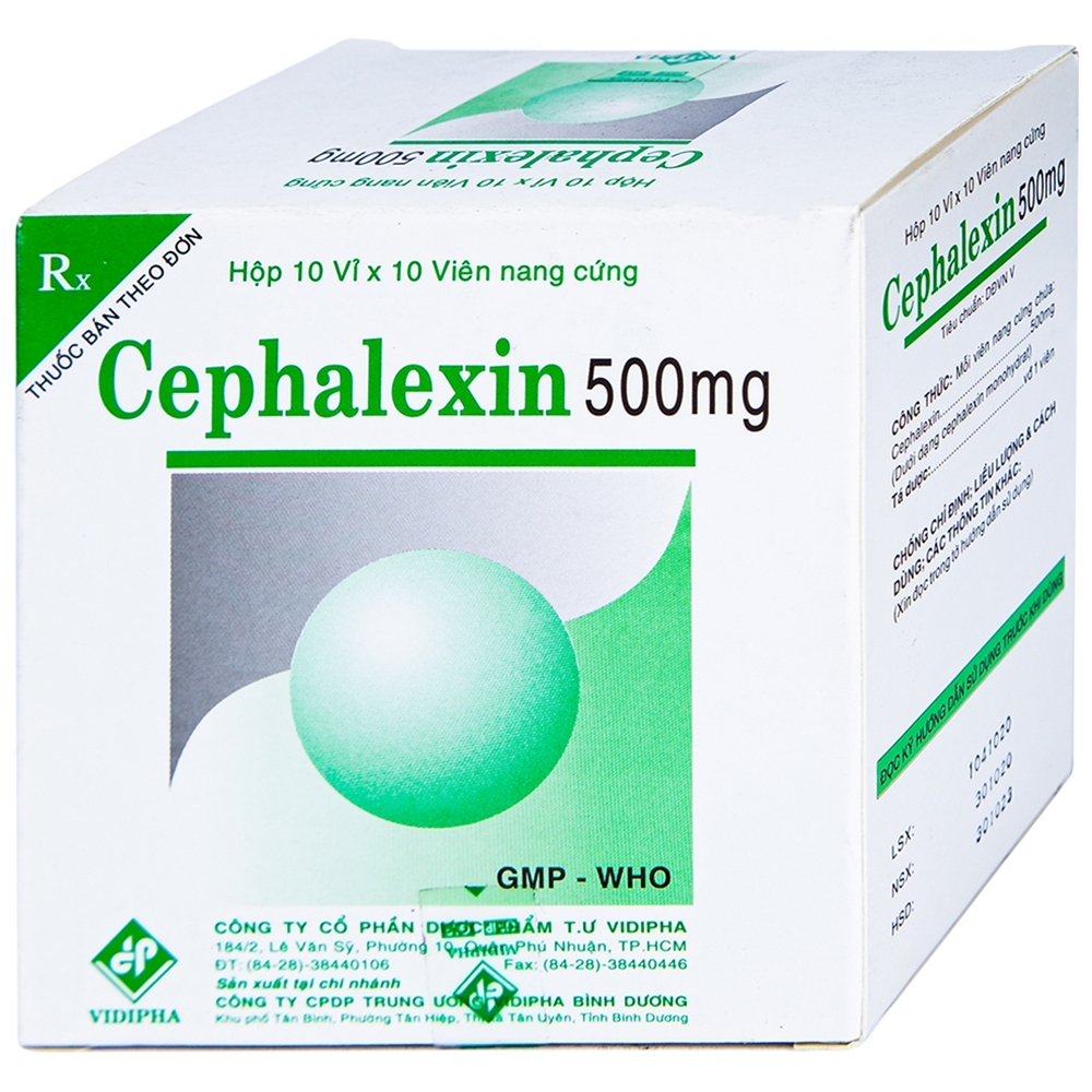 Hình ảnh Thuốc Cephalexin 500mg Vidipha điều trị nhiễm khuẩn (10 vỉ x 10 viên)