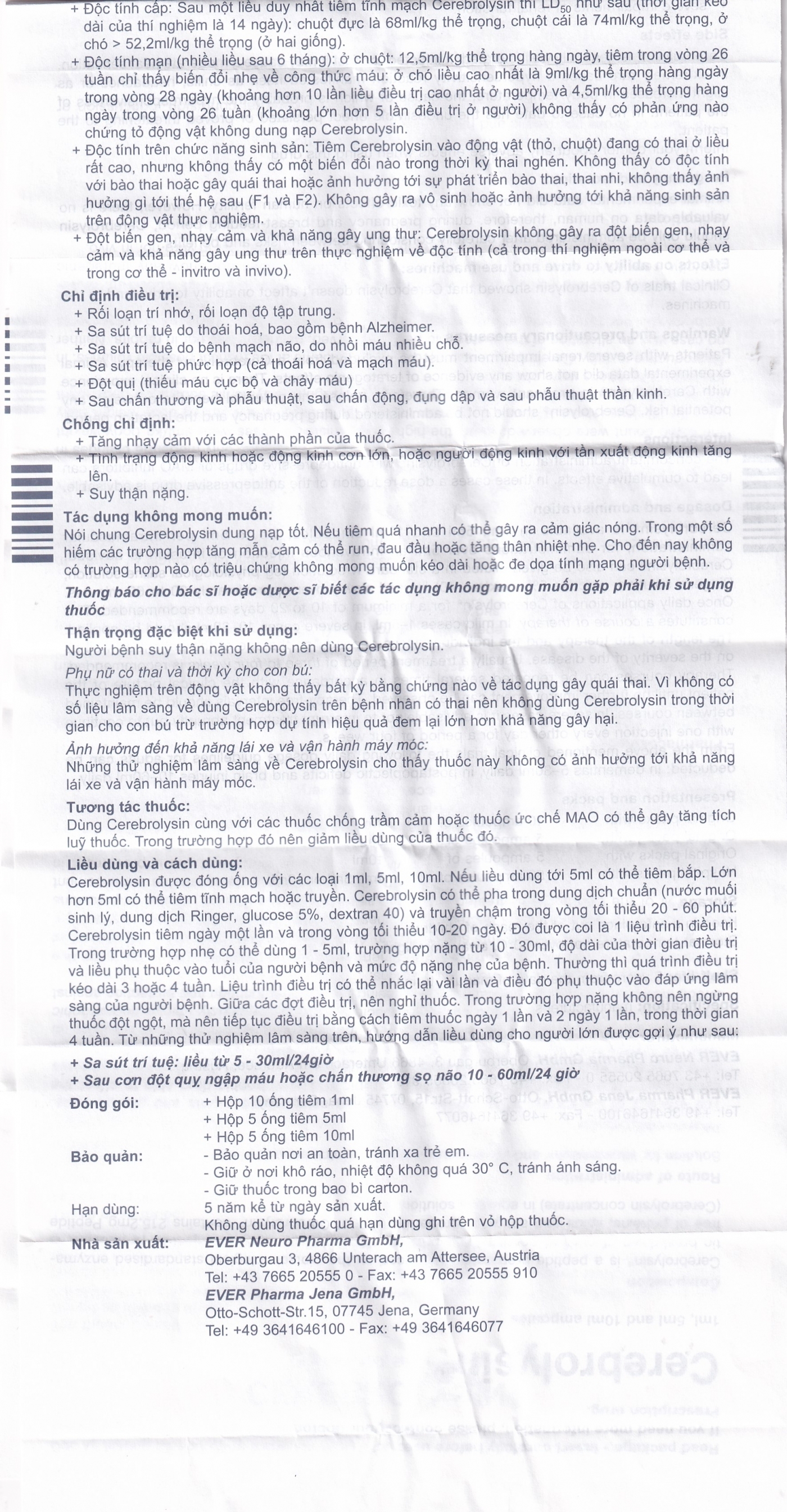 Hình ảnh Thuốc tiêm Cerebrolysin 5ml điều trị rối loạn trí nhớ, sa sút trí tuệ (1 vỉ x 5 ống x 5ml)