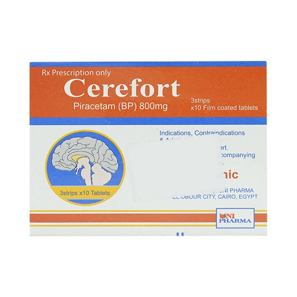 Hình ảnh Thuốc Cerefort 800mg Unipharma điều trị chứng chóng mặt, suy giảm trí nhớ (3 vỉ x 10 viên)