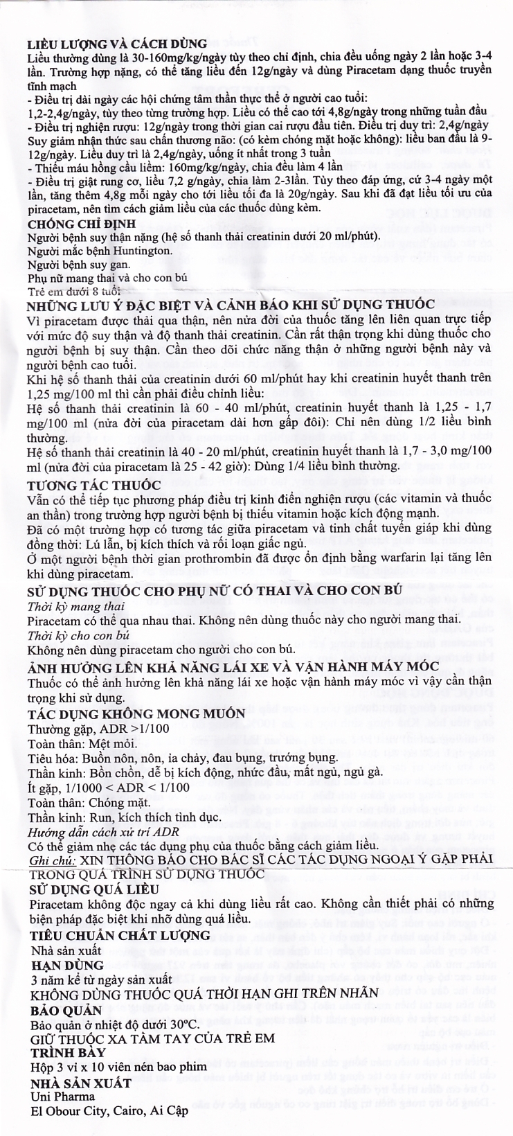 Hình ảnh Thuốc Cerefort 800mg Unipharma điều trị chứng chóng mặt, suy giảm trí nhớ (3 vỉ x 10 viên)