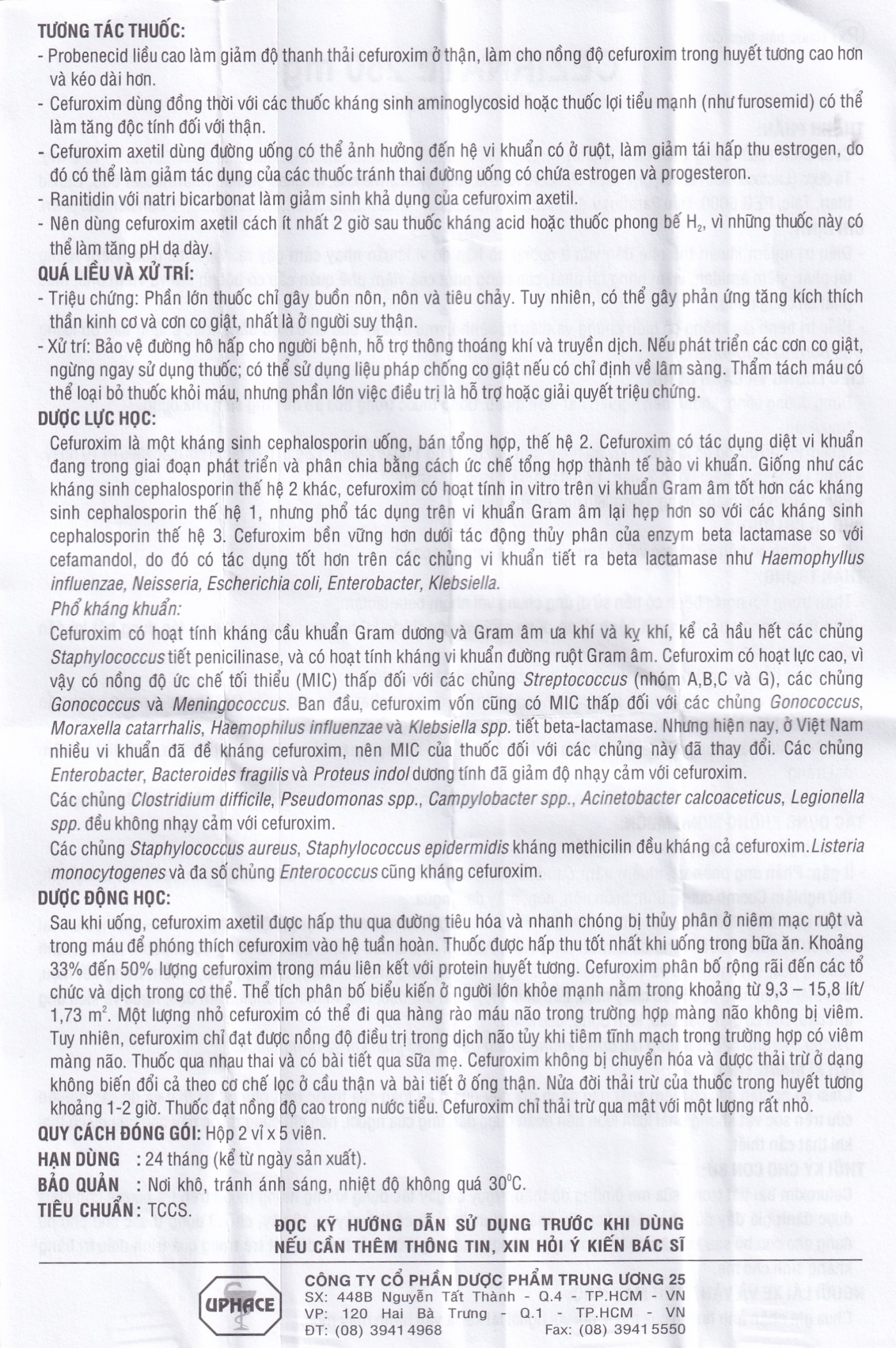 Hình ảnh Thuốc Cezirnate 250 mg Uphace điều trị nhiễm khuẩn thể nhẹ đến vừa ở đường hô hấp (2 vỉ x 5 viên)