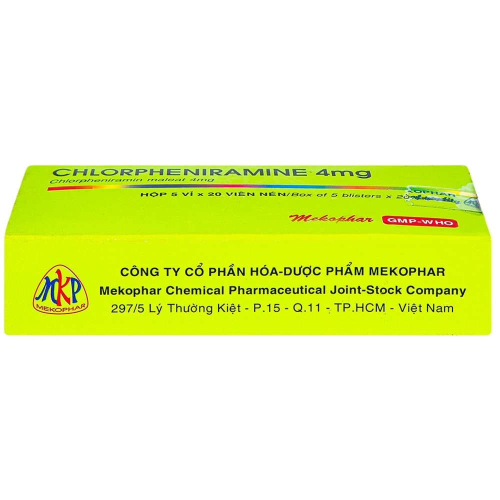 Hình ảnh Thuốc Chlorpheniramine 4mg Mekophar điều trị viêm mũi dị ứng mùa và quanh năm (5 vỉ x 20 viên)