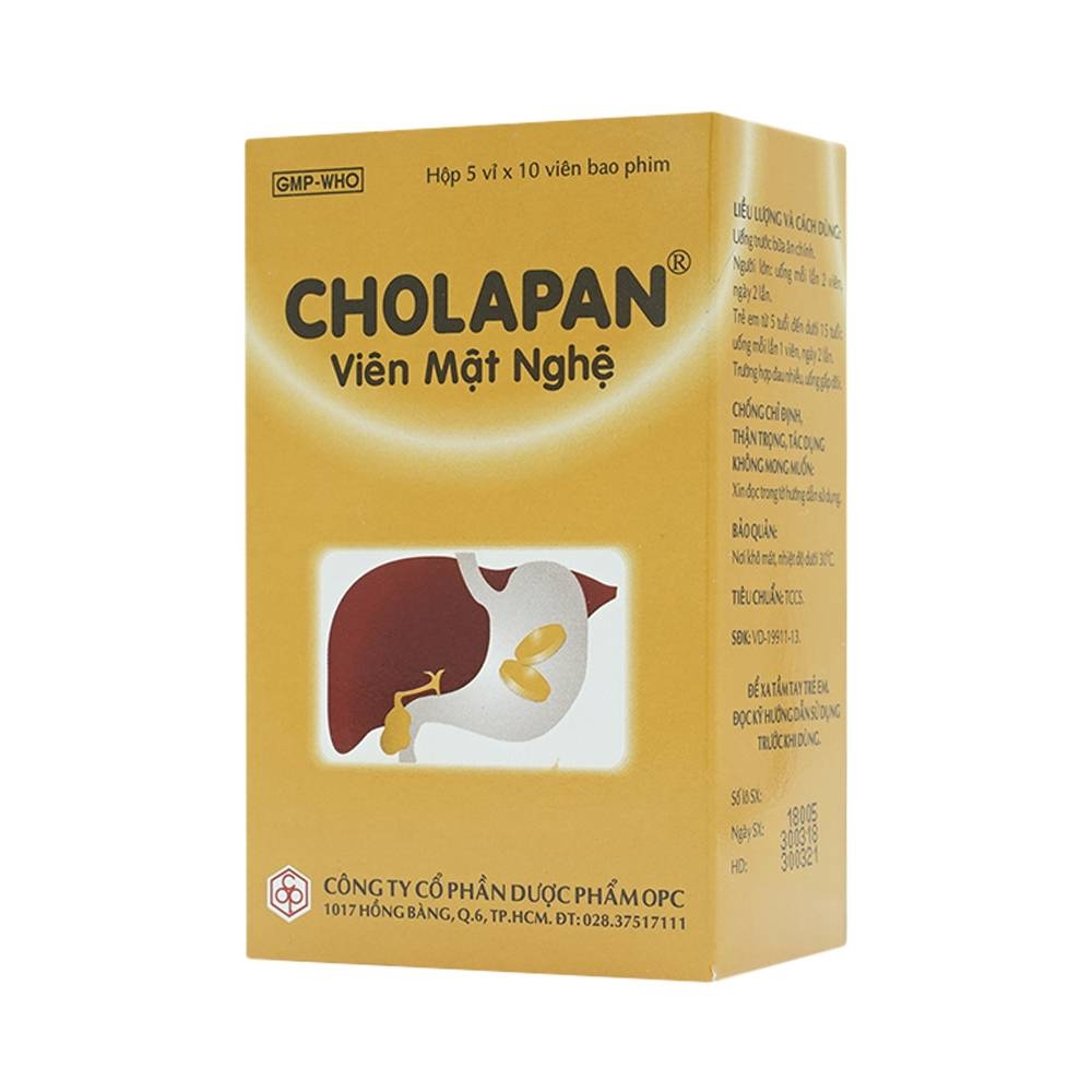 Hình ảnh Viên mật nghệ Cholapan OPC điều trị các chứng gan đau, mật kém, đau dạ dày (5 vỉ x 10 viên)