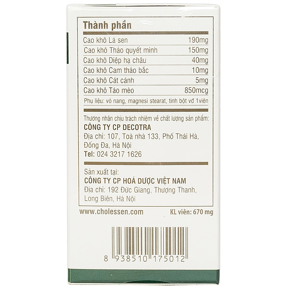 Hình ảnh Viên uống Cholessen Decotra giảm cholesterol máu, giảm gan nhiễm mỡ (30 viên)