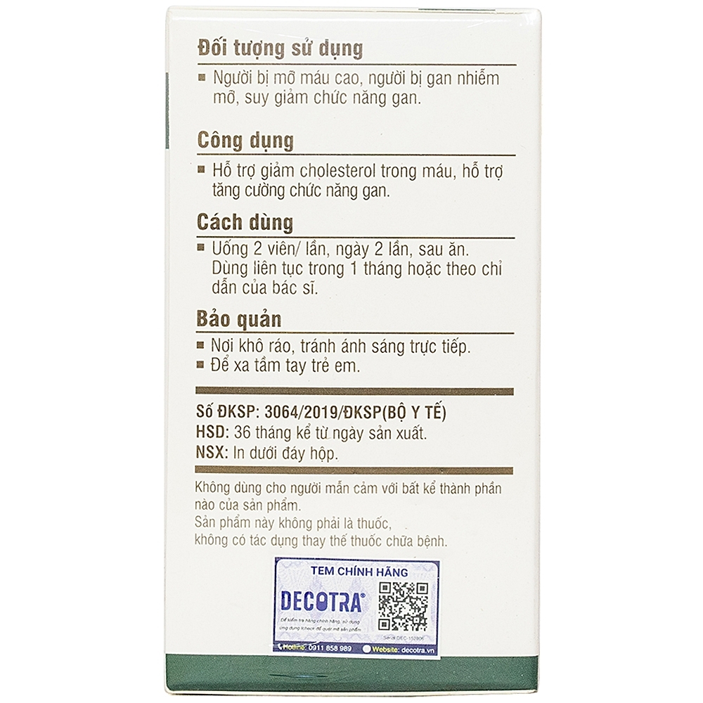 Hình ảnh Viên uống Cholessen Decotra giảm cholesterol máu, giảm gan nhiễm mỡ (30 viên)
