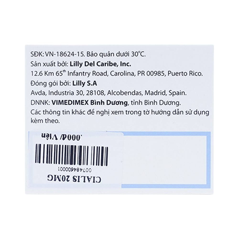 Hình ảnh Thuốc Cialis Lilly điều trị rối loạn cương dương (1 vỉ x 2 viên)