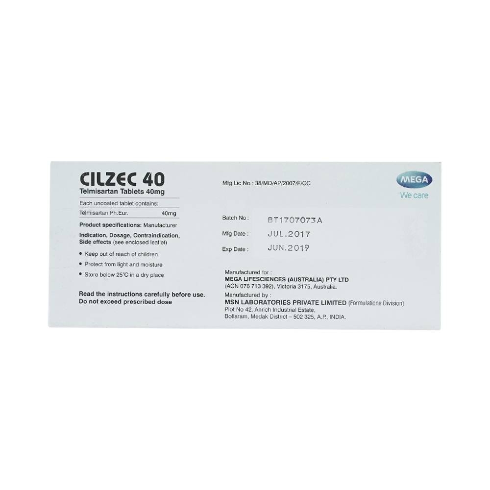 Hình ảnh Thuốc Cilzec 40 MSN điều trị cao huyết áp (3 vỉ x 10 viên)