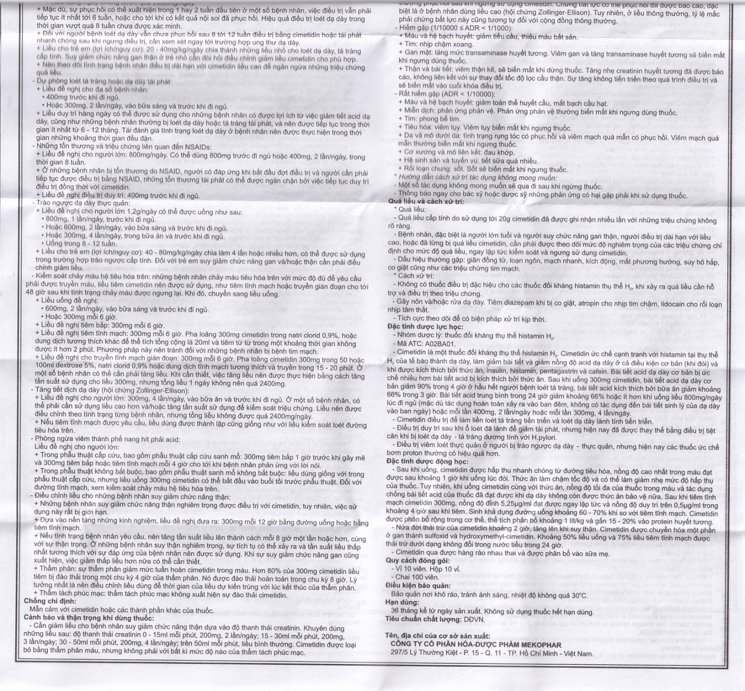 Hình ảnh Thuốc Cimetidine MKP 300mg Mekophar điều trị ngắn hạn loét dạ dày, tá tràng tiến triển (10 vỉ x 10 viên)