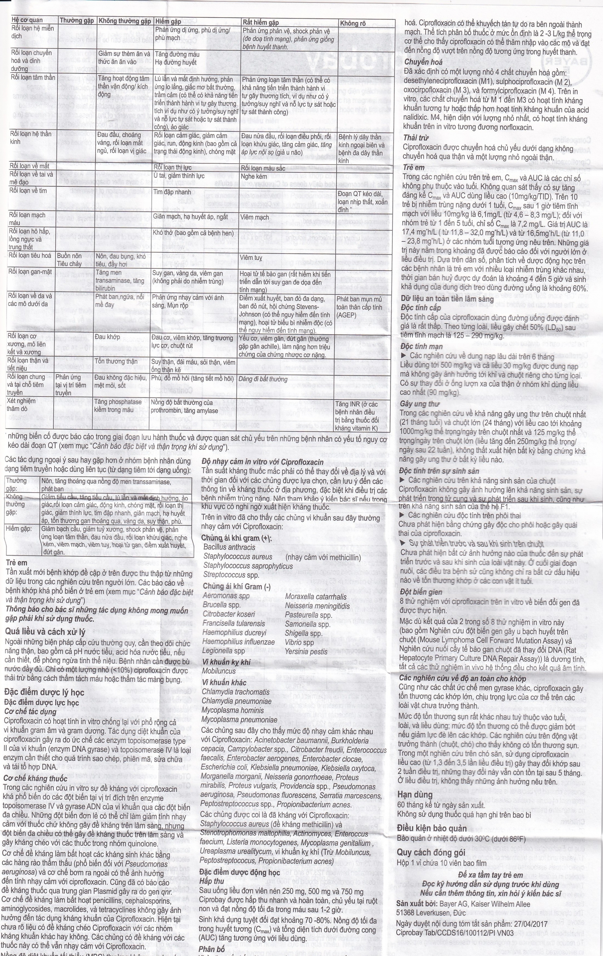 Hình ảnh Thuốc Ciprobay 500mg Bayer điều trị nhiễm trùng (1 vỉ x 10 viên)