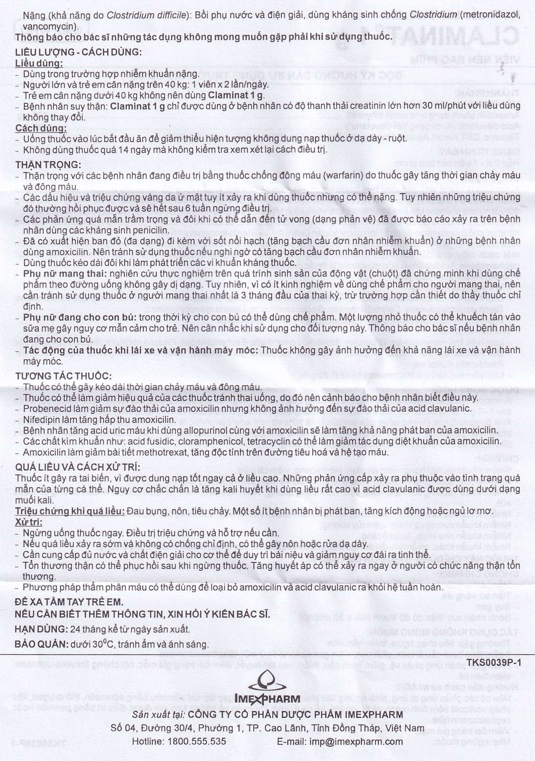 Hình ảnh Thuốc Claminat 1g Imexpharm điều trị nhiễm khuẩn (2 vỉ x 7 viên)