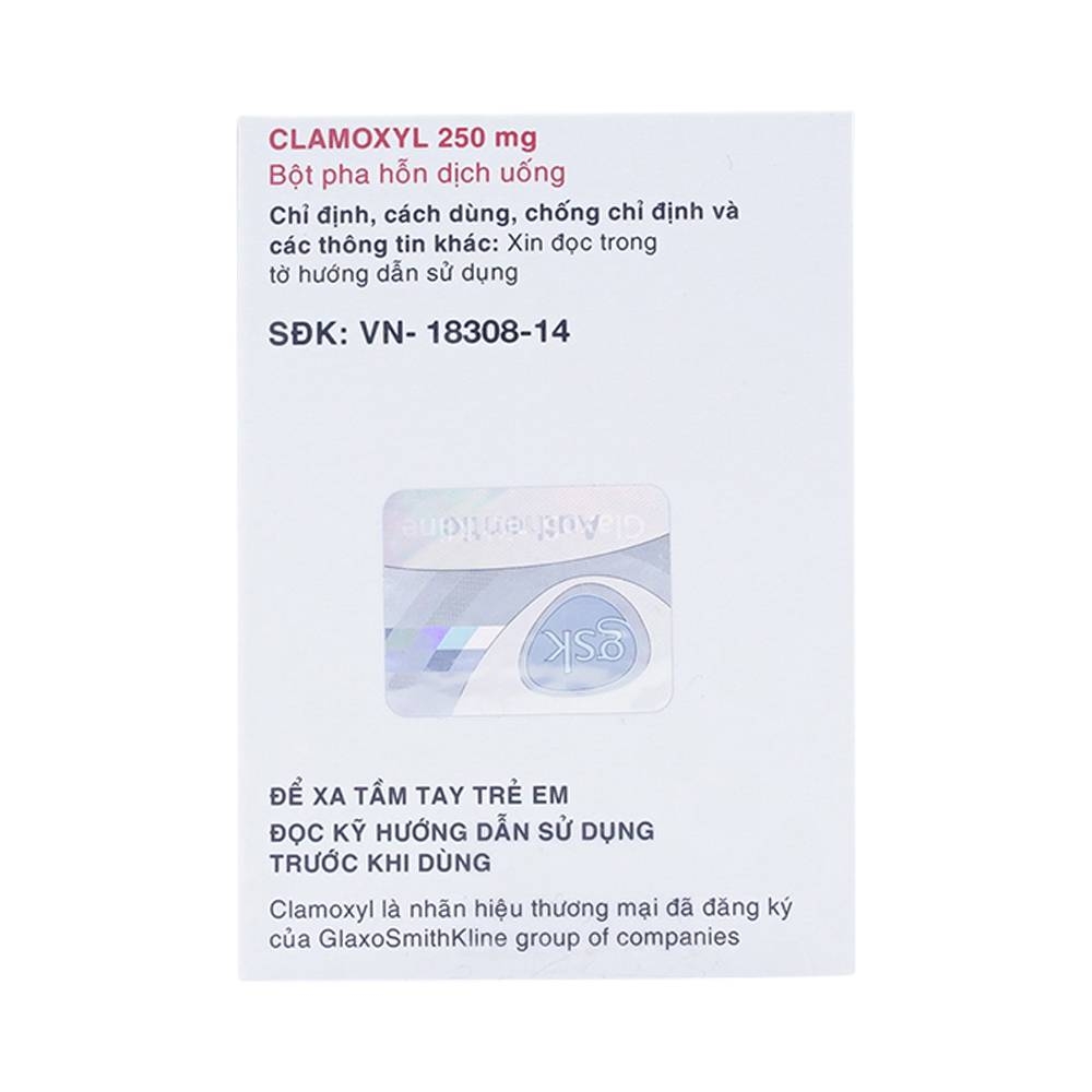Hình ảnh Bột pha hỗn dịch uống Clamoxyl 250mg GSK điều trị nhiễm khuẩn (12 gói)