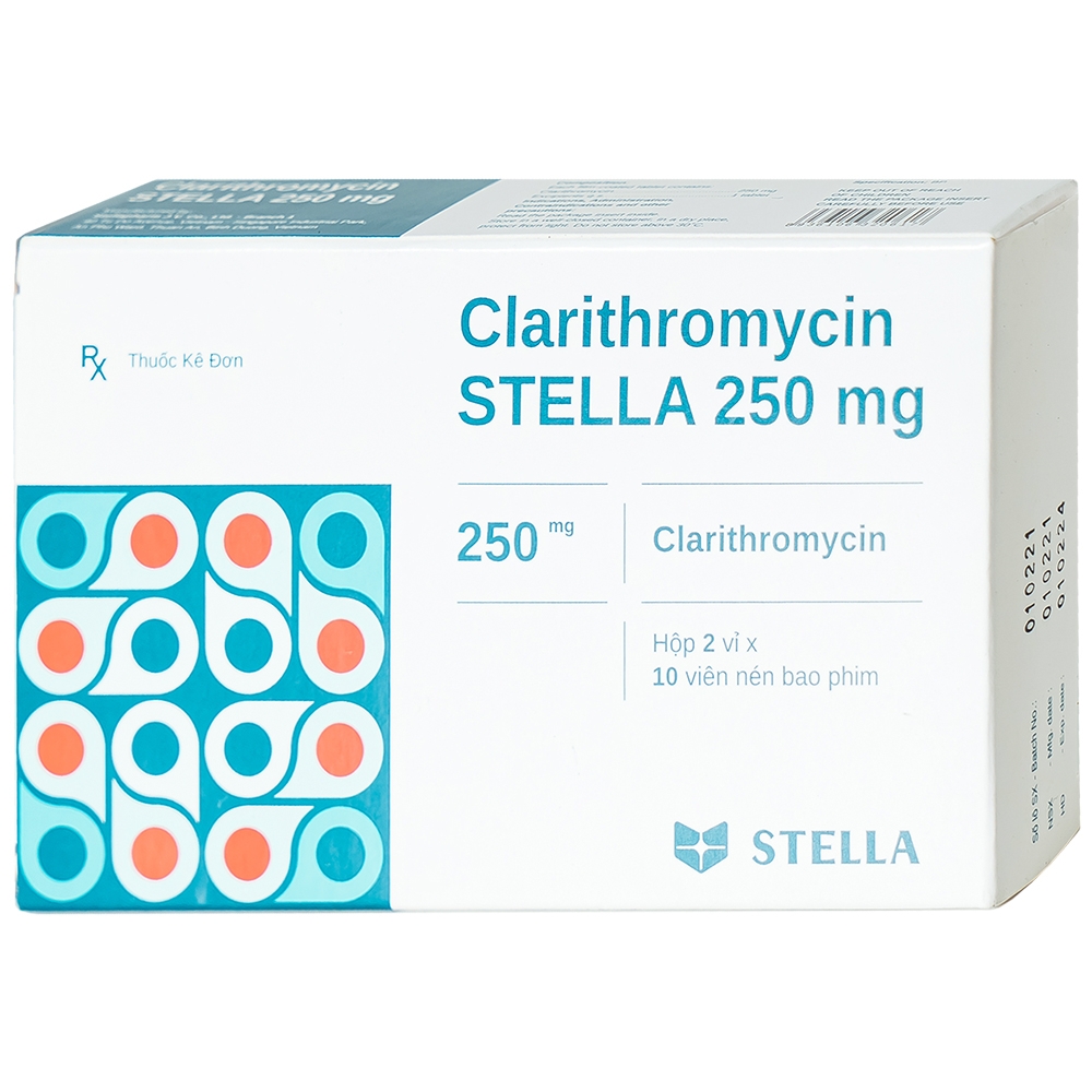 Hình ảnh Thuốc Clarithromycin Stella 250mg điều trị các trường hợp nhiễm trùng (2 vỉ x 10 viên)