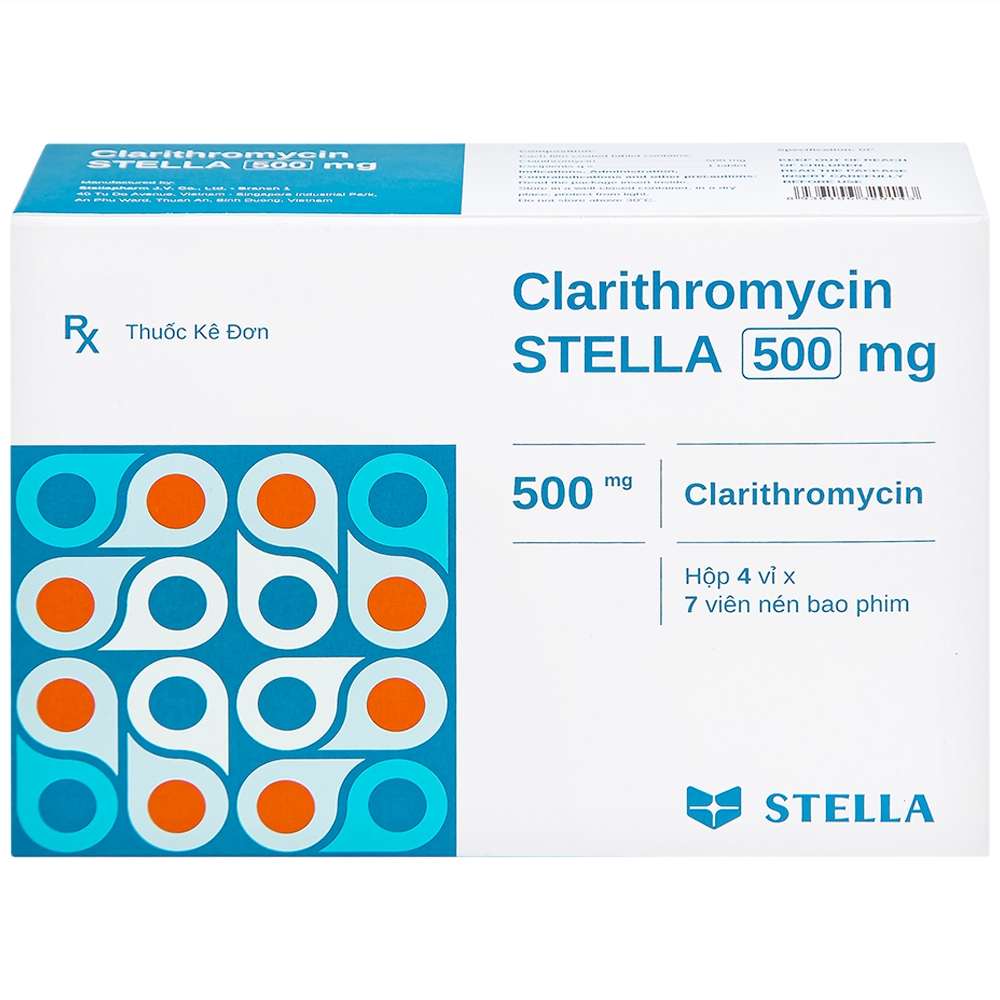Hình ảnh Thuốc Clarithromycin Stella 500mg điều trị nhiễm trùng (4 vỉ x 7 viên)