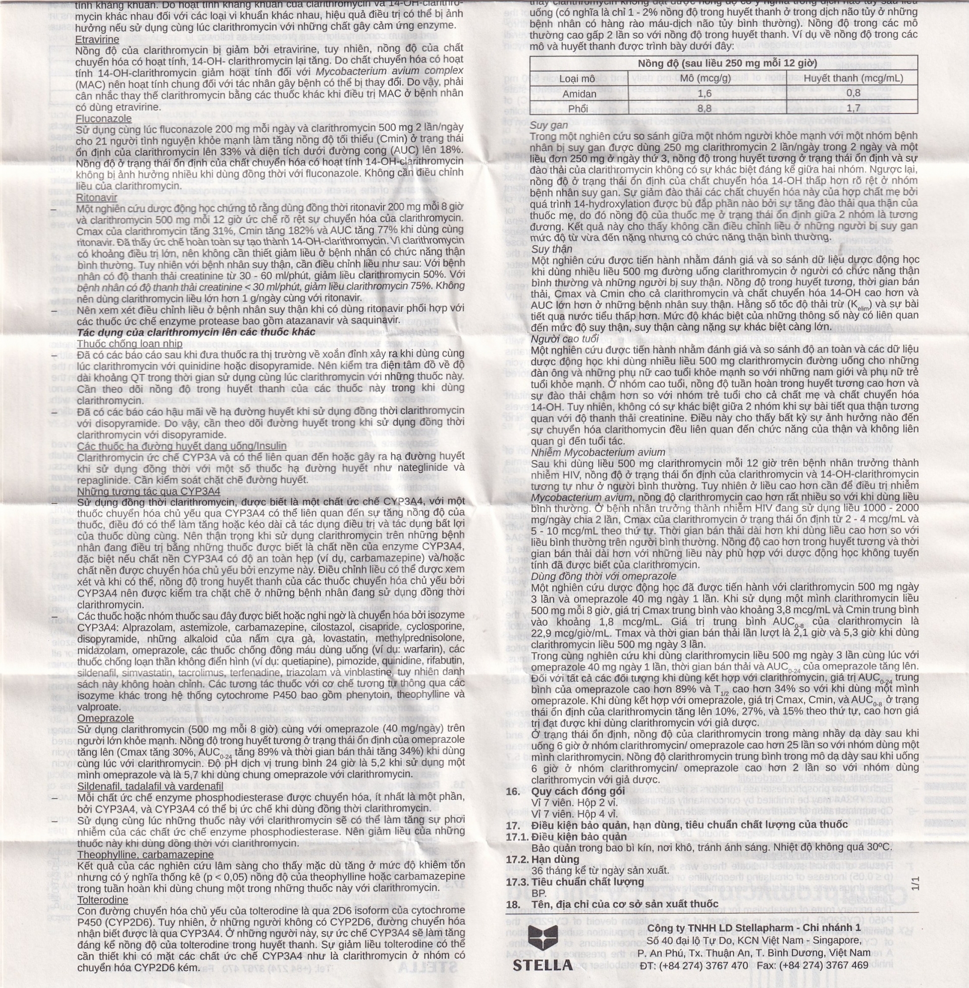 Hình ảnh Thuốc Clarithromycin Stella 500mg điều trị nhiễm trùng (4 vỉ x 7 viên)