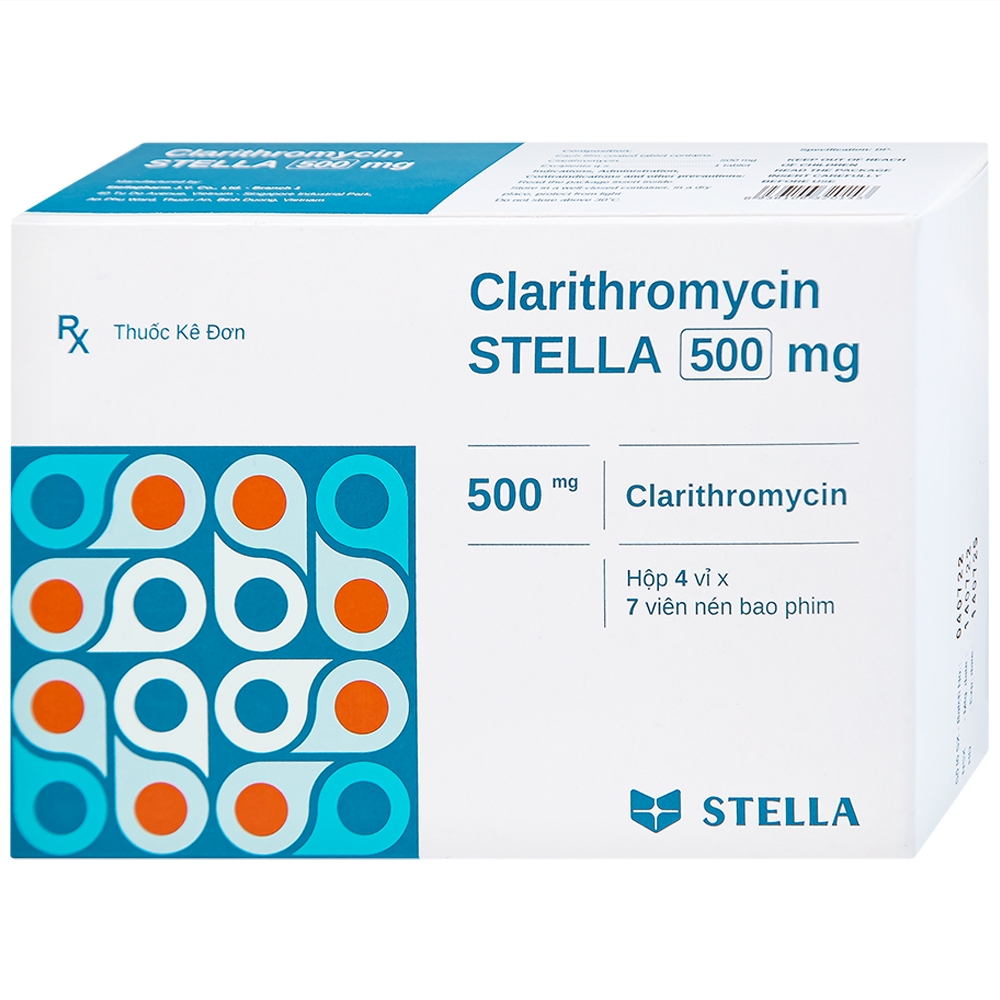 Hình ảnh Thuốc Clarithromycin Stella 500mg điều trị nhiễm trùng (4 vỉ x 7 viên)