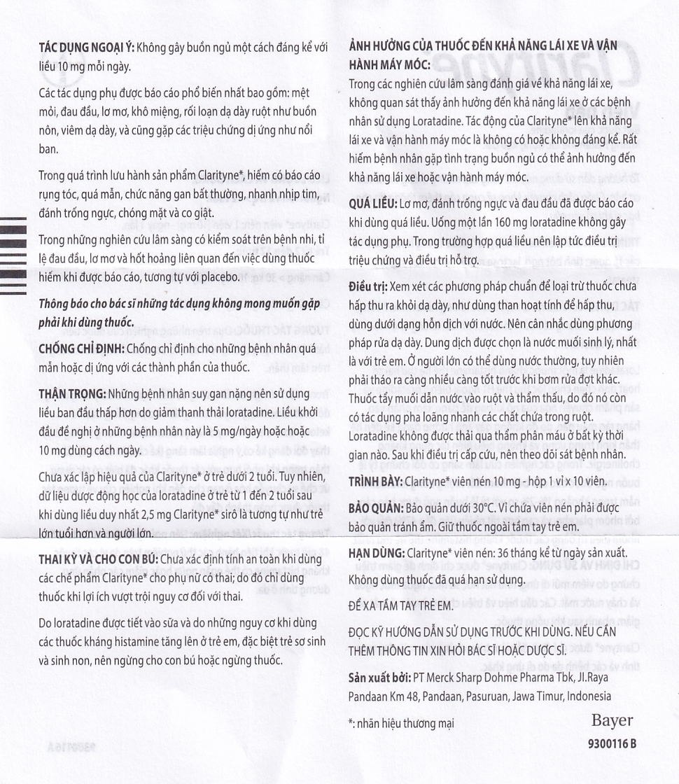 Hình ảnh Thuốc Clarityne MSD giảm triệu chứng dị ứng (1 vỉ x 10 viên)