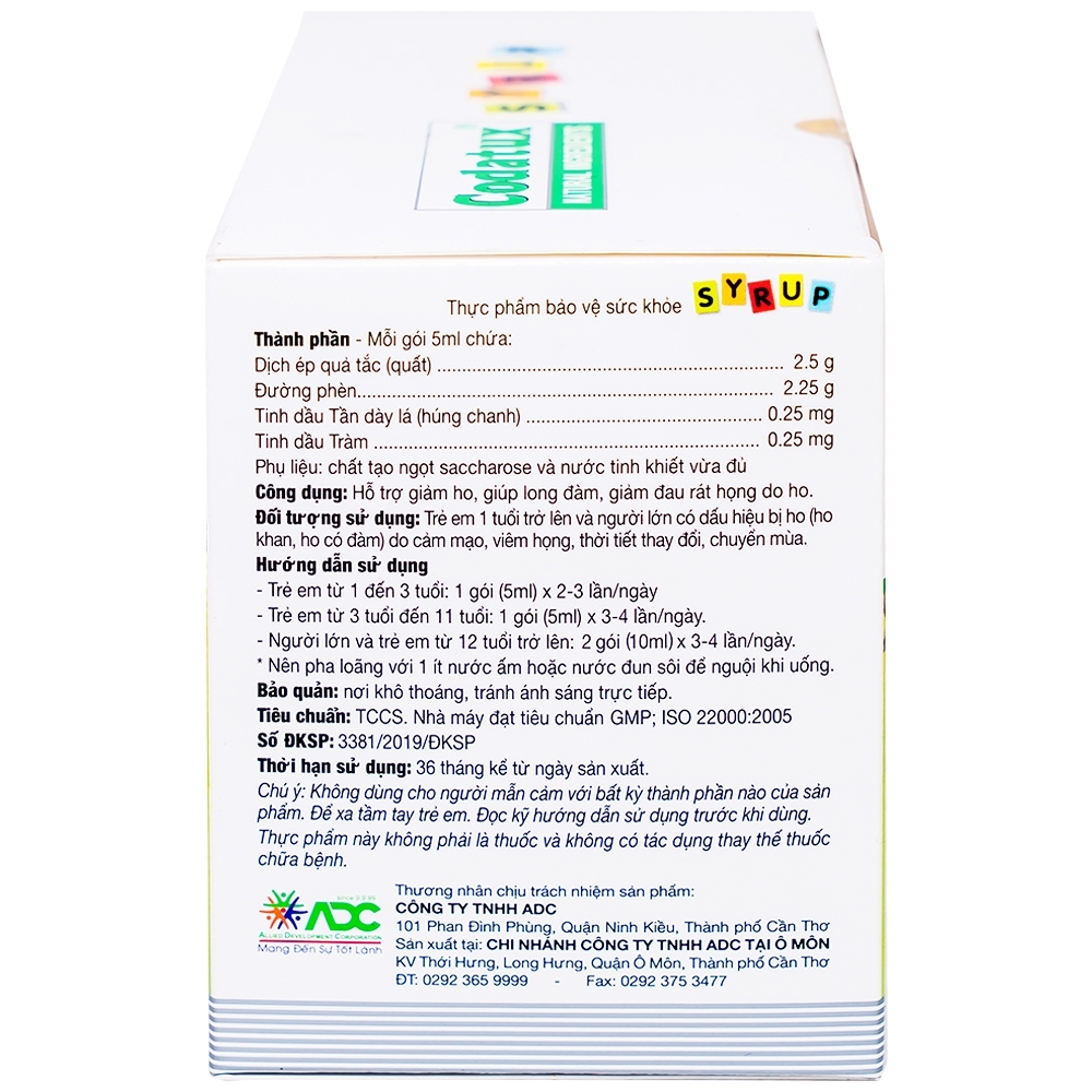 Hình ảnh Siro Codatux Syrup ADC hỗ trợ long đờm, giảm ho, đau họng (30 gói x 5ml)