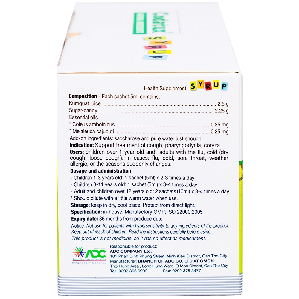 Hình ảnh Siro Codatux Syrup ADC hỗ trợ long đờm, giảm ho, đau họng (30 gói x 5ml)