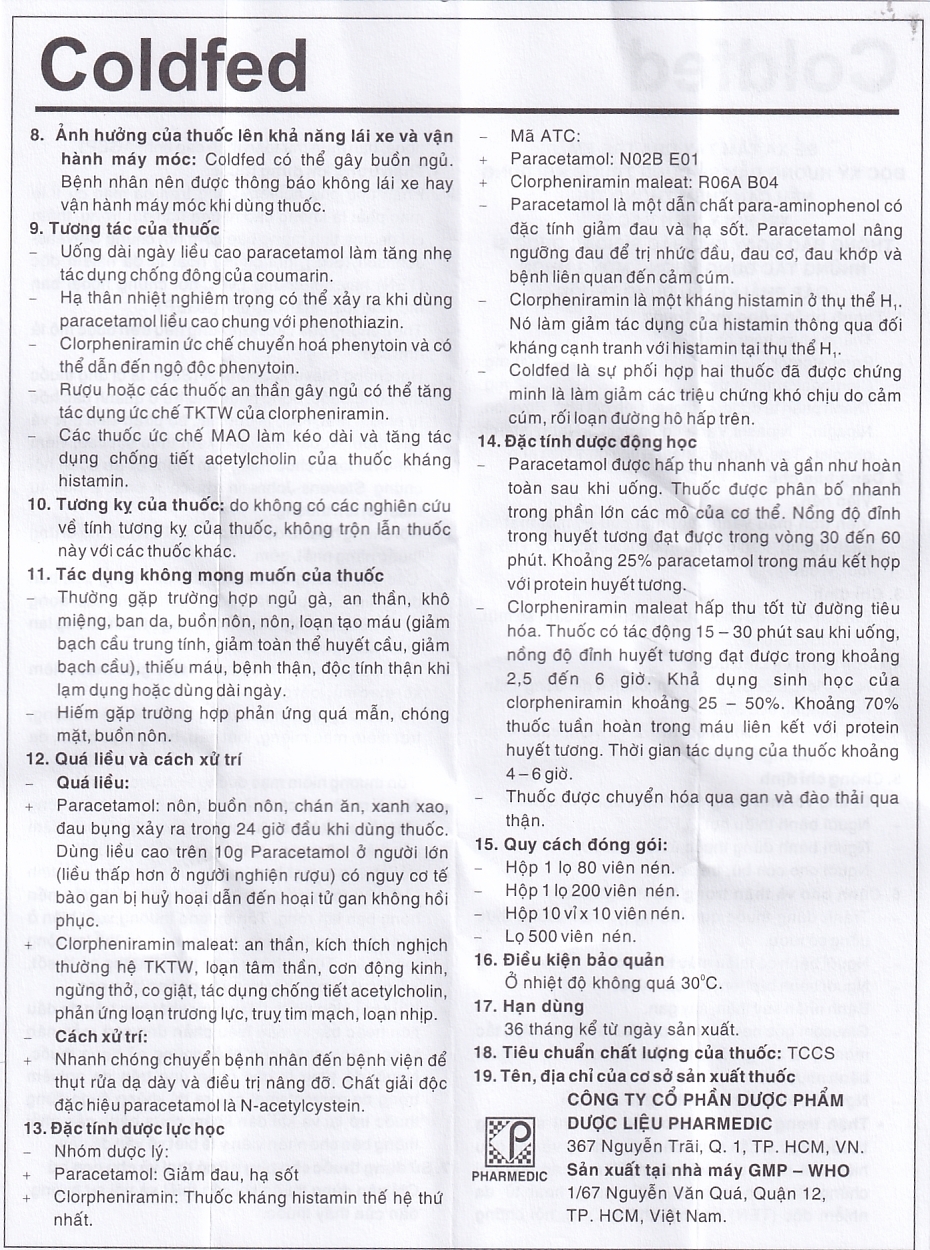 Hình ảnh Thuốc Coldfed điều trị triệu chứng cảm, sốt, nhức đầu, sổ mũi, đau khớp, đau cơ (80 viên)