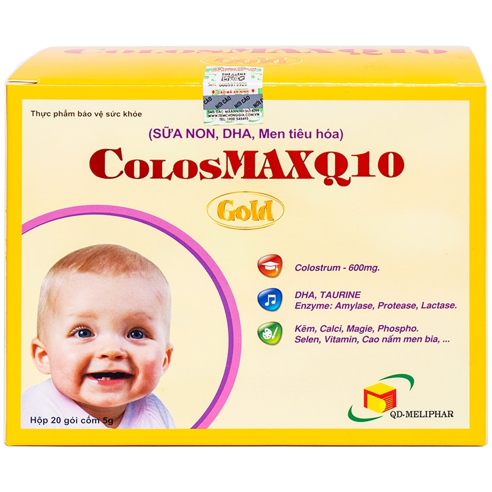 Hình ảnh Cốm ColosMAX Q10 Gold QD-Meliphar bổ sung sữa non và vi chất dinh dưỡng cho trẻ nhỏ (20 gói) 