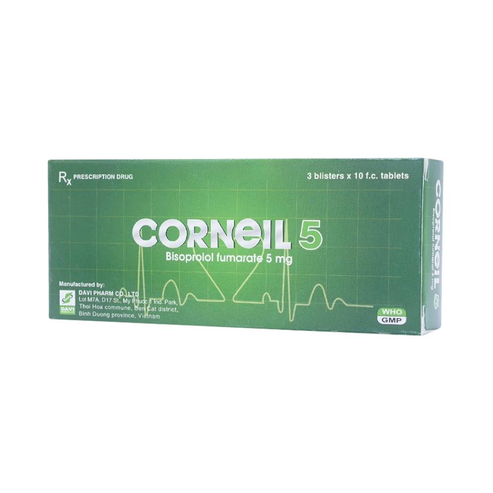 Hình ảnh Thuốc Corneil 5 Đạt Vi Phú điều trị tăng huyết áp, đau thắc ngực (3 vỉ x 10 viên)