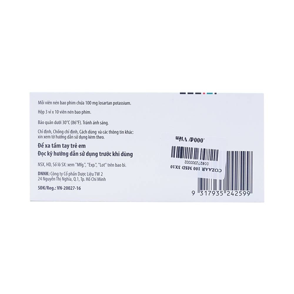 Hình ảnh Thuốc Cozaar 100mg MSD điều trị tăng huyết áp (3 vỉ x 10 viên)