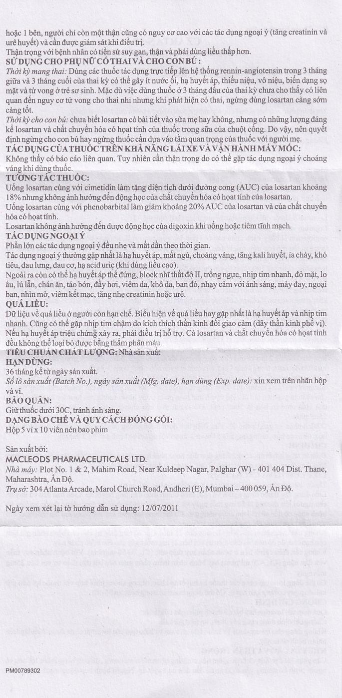 Hình ảnh Thuốc Czartan 50mg Macleods điều trị tăng huyết áp (5 vỉ x 10 viên)